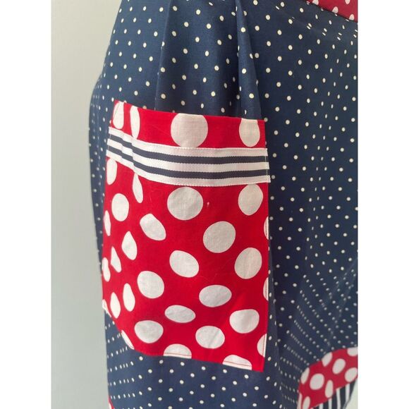Red, White, & Blue Polkadot Apron with Pocket - Picture 3 of 10